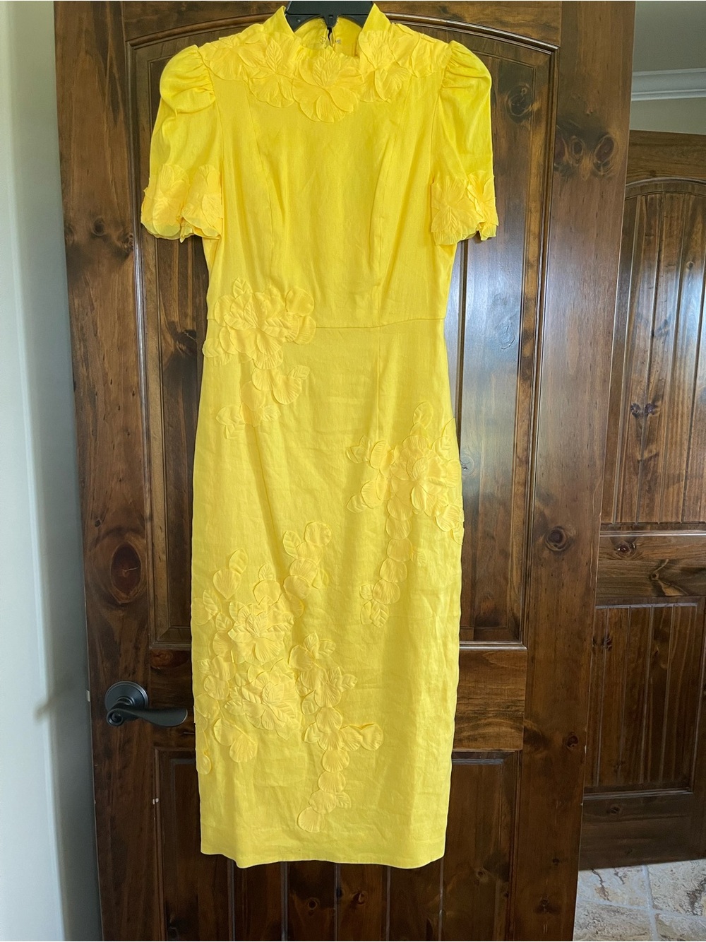 ANTONIO MELANI Yellow Embroidered Floral Midi Dress